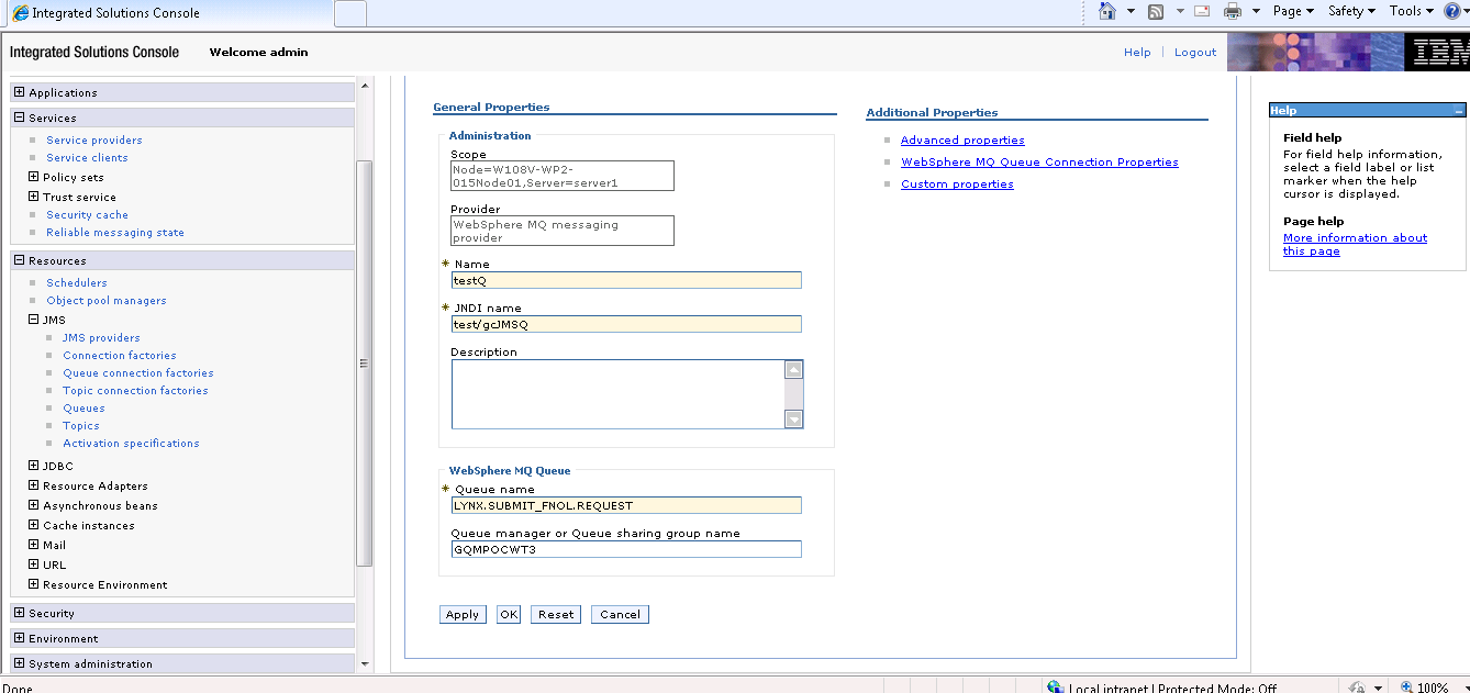 WebSphere Queue
      set up